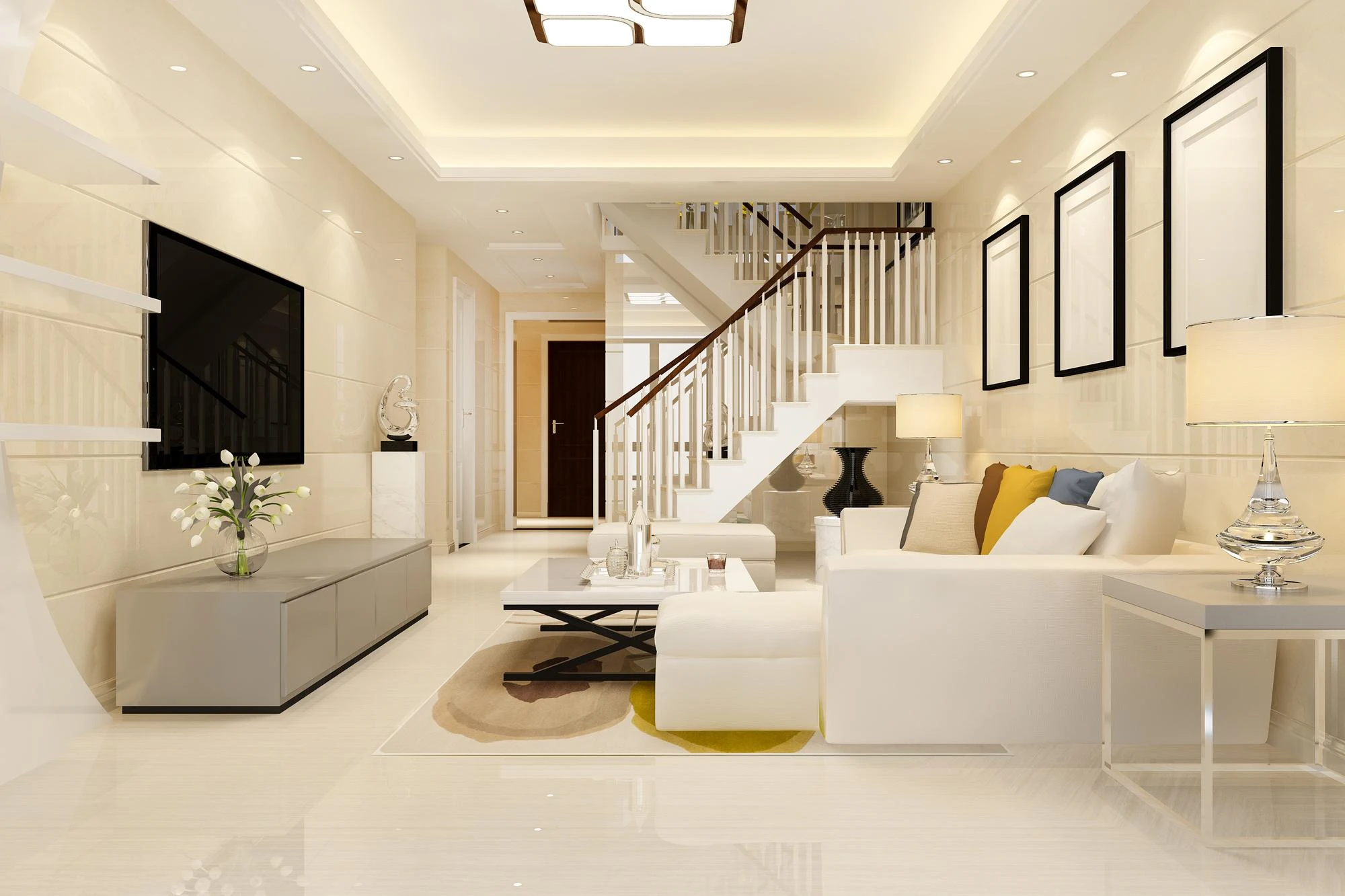 3d Rendering White Wood Living Room Near Bedroom Upstair (1) — Litomatic LED lighting